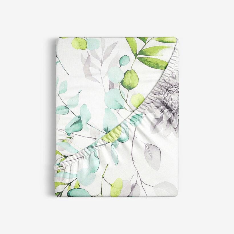 Spannbettlaken aus Baumwolle Deluxe - Eukalyptus mit Blumen