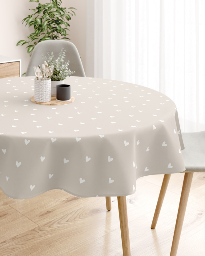 Runde Tischdecke 100% Baumwolle - Herzchen auf Latte