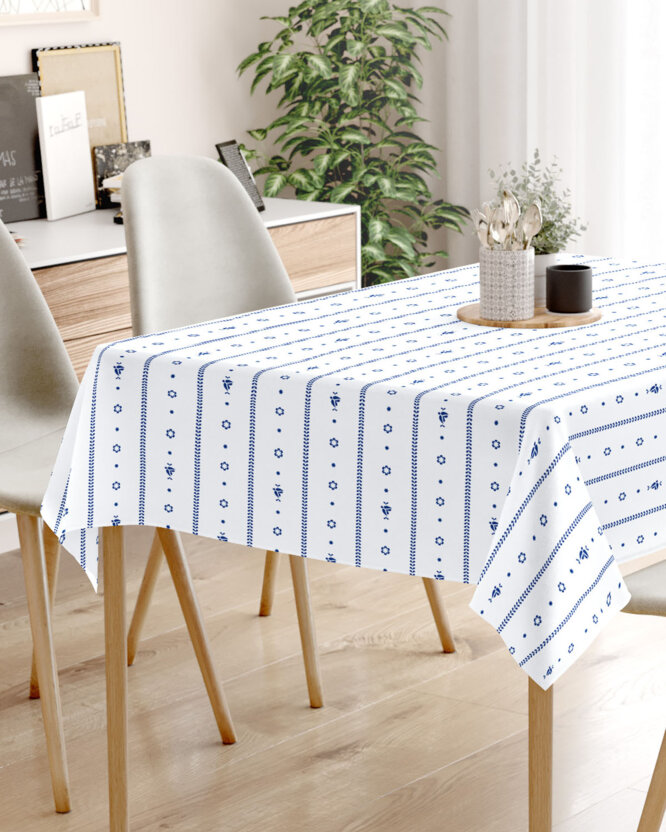 Eckige Tischdecke 100% Baumwolle - Weiße Folklore