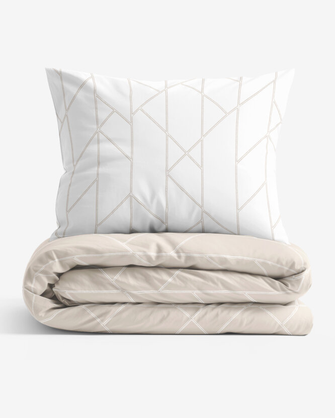 Bettwäsche aus Baumwolle - Geometrische Linien auf Weiß und Latte