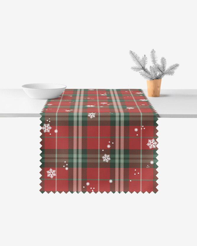 Weihnachtlicher Teflon-Tischläufer - Rotkariert mit Schneeflocken