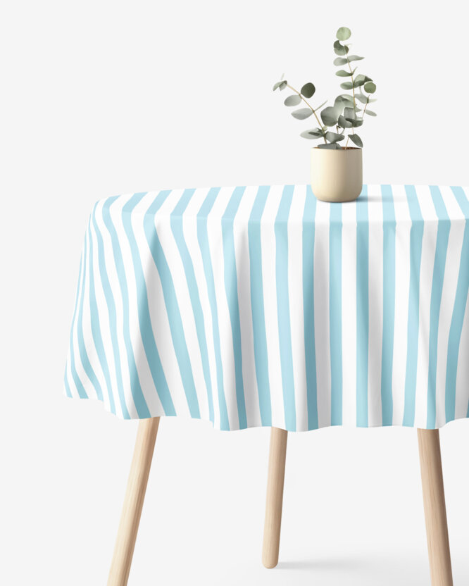 Runde Tischdecke 100% Baumwolle - blaue Streifen