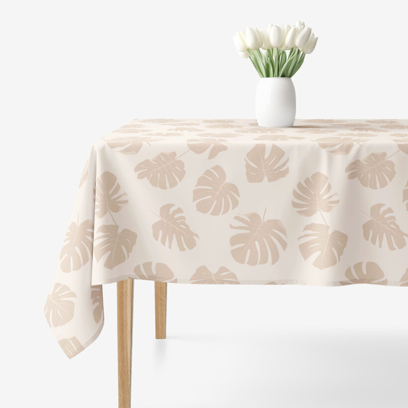 Eckige Tischdecke 100% Baumwolle - Tropische Blätter auf Beige
