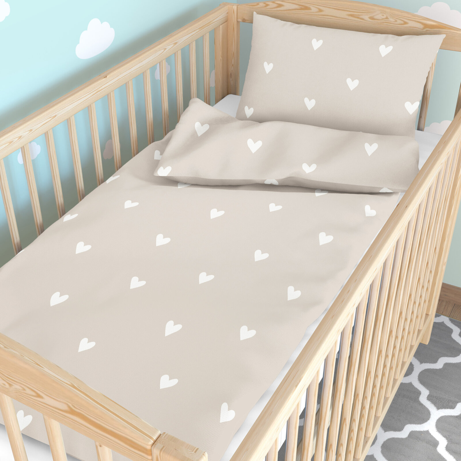 Bettwäsche für Babybetten aus Baumwolle - Herzchen auf Latte