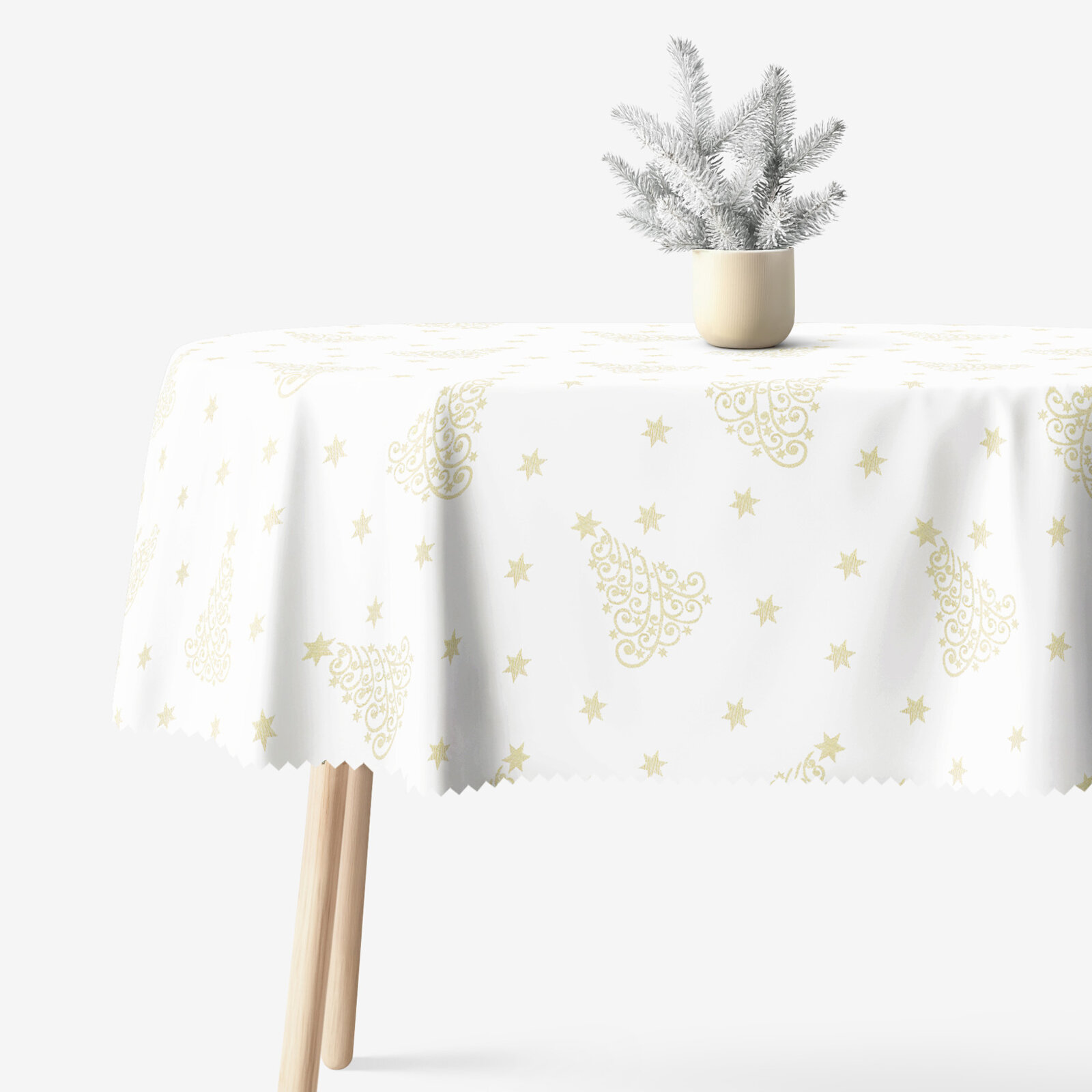 Ovale Weihnachts Teflon-Tischdecke - Goldene Tannenbäume und Sterne