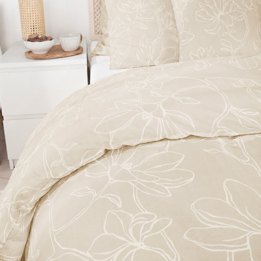 Bettwäsche aus Mako-Satin - Lilien auf Goldbeige