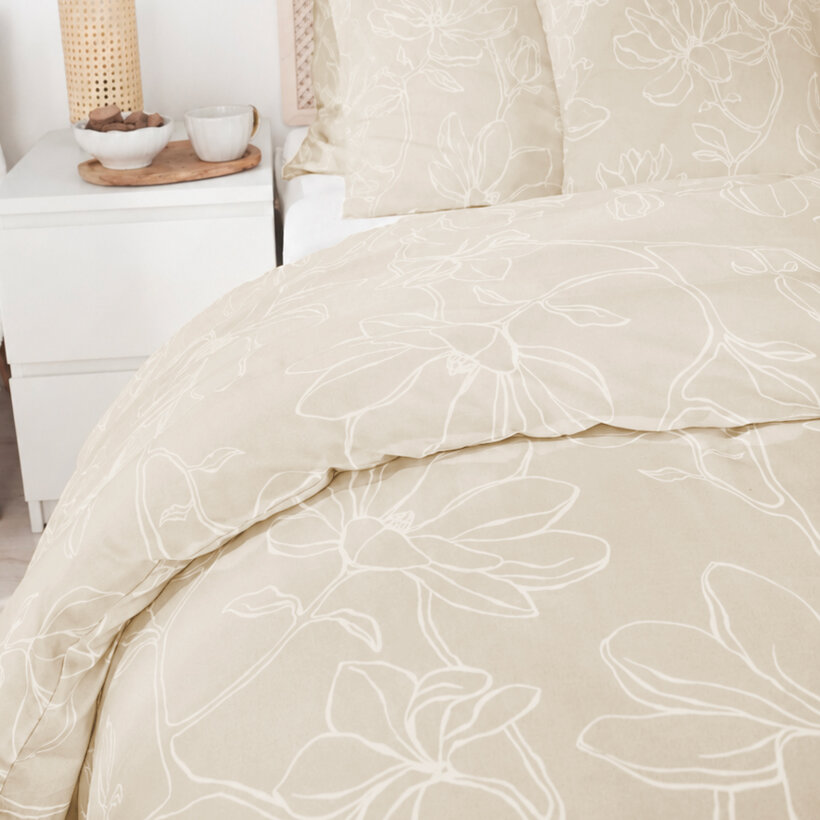 Bettwäsche aus Mako-Satin - Lilien auf Goldbeige