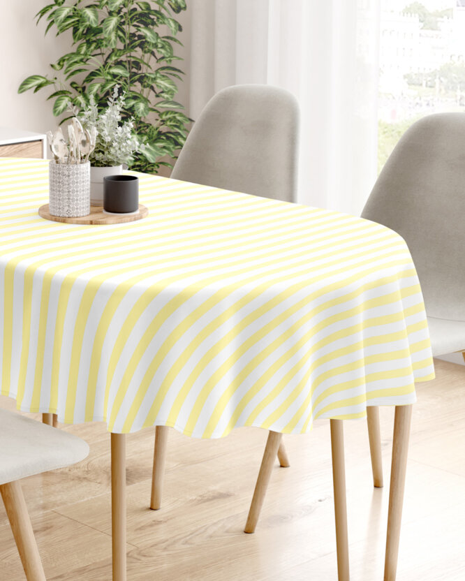 Ovale Tischdecke aus 100% Baumwolle - gelbe Streifen