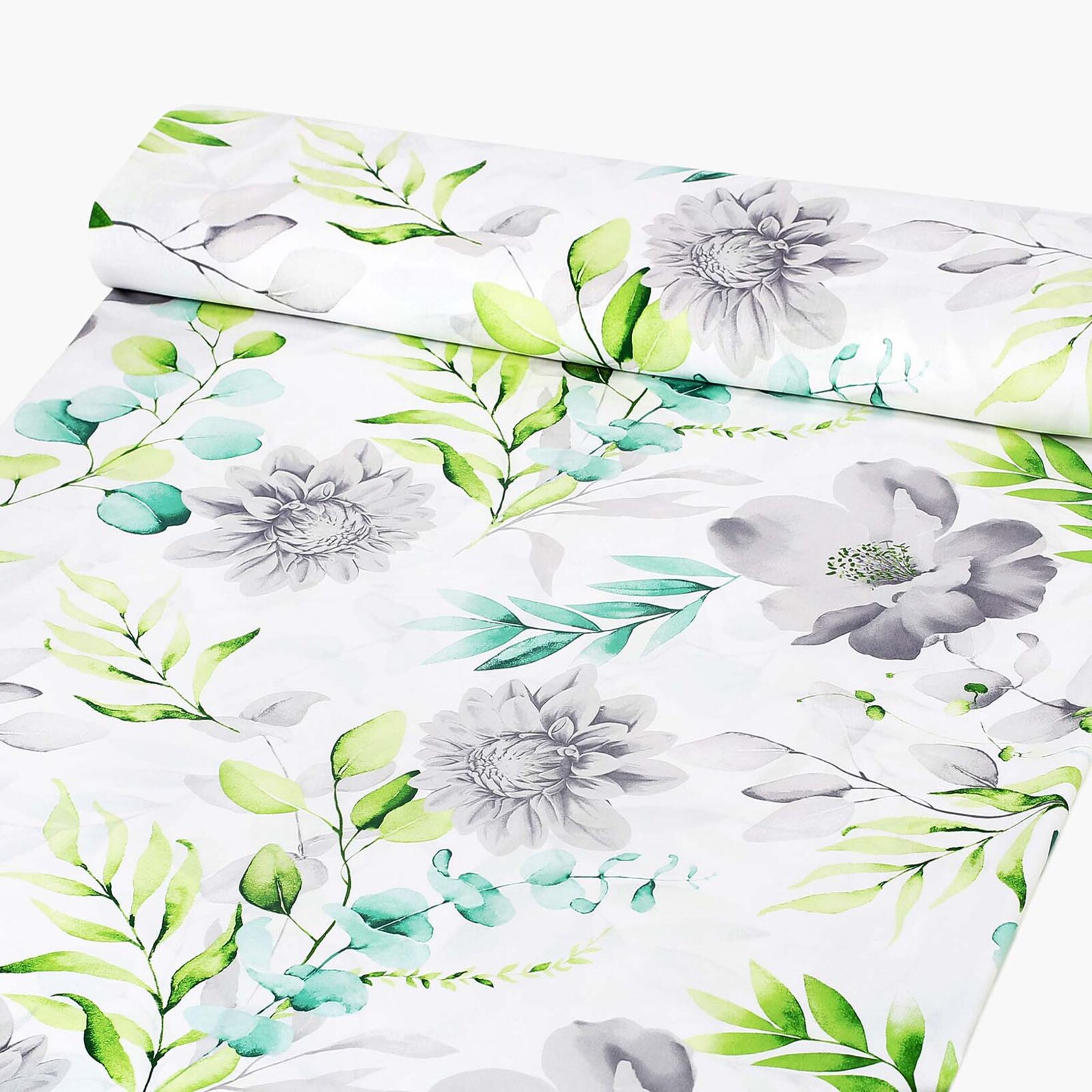 Baumwollstoff Deluxe - Eukalyptus mit Blumen