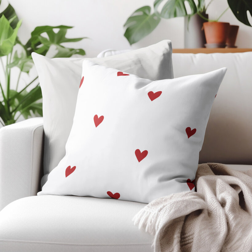 Kissenbezug aus Baumwolle - Rote Herzchen auf Weiß