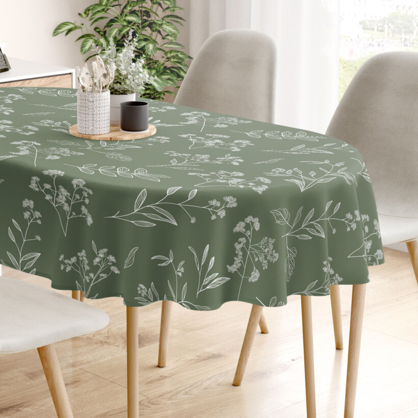 Ovale Tischdecke aus 100% Baumwolle - Kräuterblätter