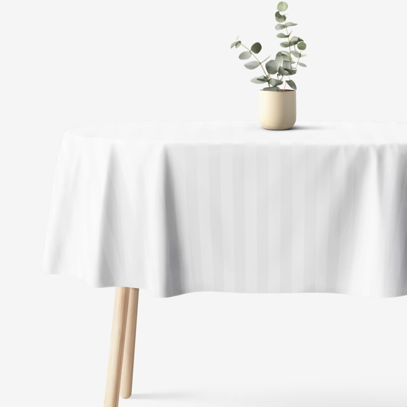 Festliche ovale Damast-Tischdecke - weiße Streifen mit Satin-Glanz
