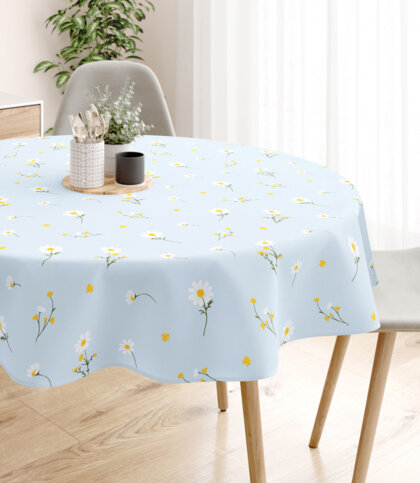 Runde Tischdecke 100% Baumwolle - Kamille auf Hellblau