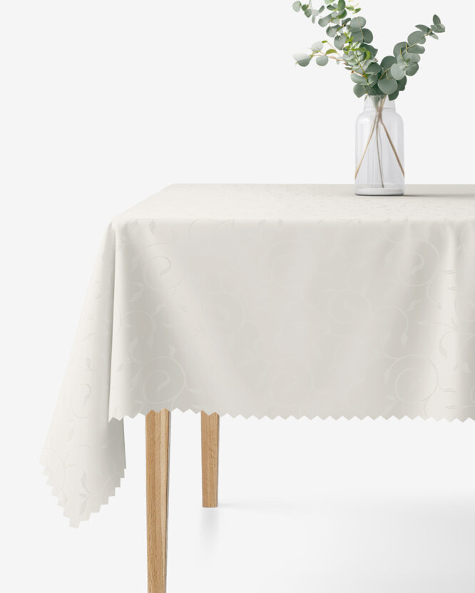 Festliche eckige Teflon-Tischdecke - creme mit großen Ornamenten