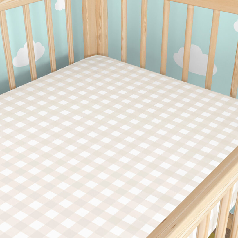 Spannbetttuch aus Baumwolle für Babybetten - Latte Würfel