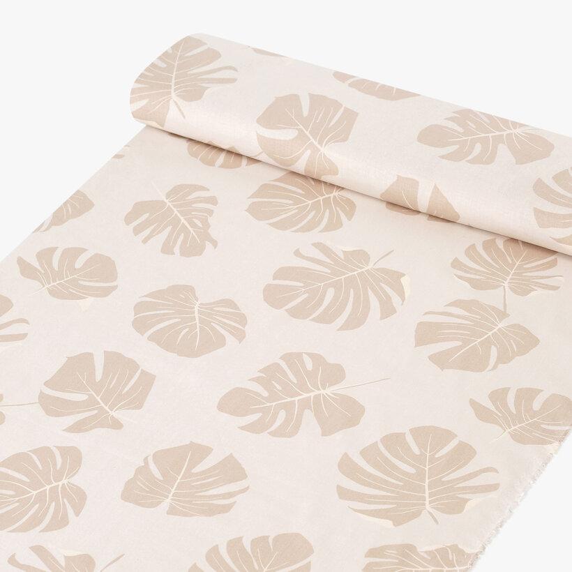 Baumwollstoff - Tropische Blätter auf Beige