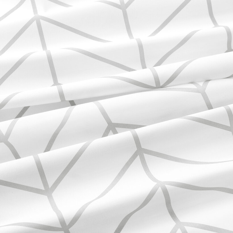 Baumwollstoff - Grauer Zickzack auf Weiß