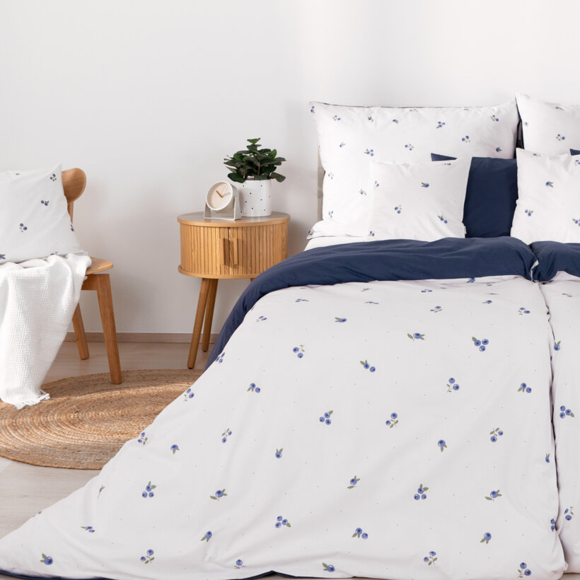 Bettwäsche aus Baumwolle Duo - Heidelbeeren mit marineblau