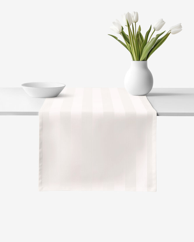 Festliche Damast-Tischläufer - creme Streifen mit Satin-Glanz