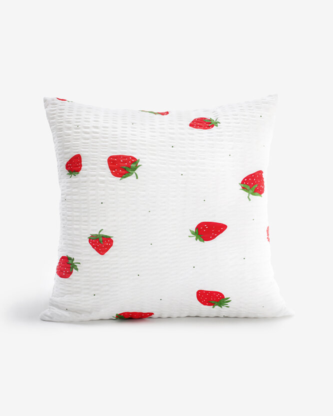 Seersucker-Kissenbezug - frische Erdbeeren