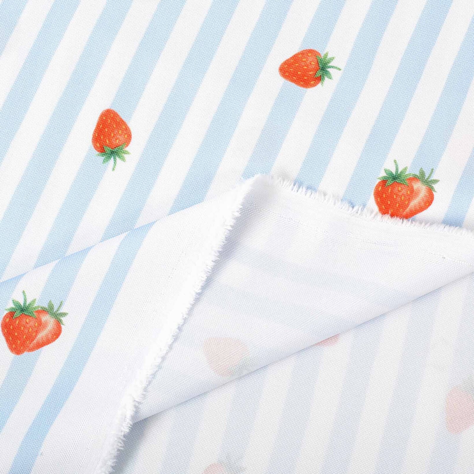 Teflonstoff für Tischdecken - blaue Streifen mit Erdbeeren