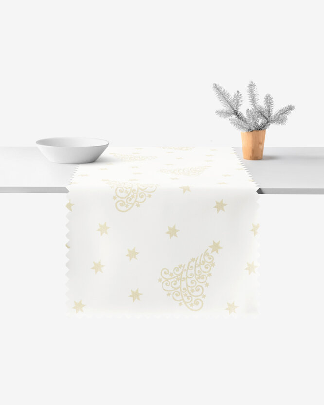 Weihnachtlicher Teflon-Tischläufer - Goldene Tannenbäume und Sterne
