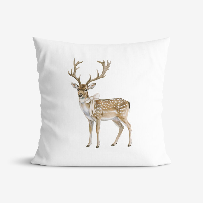 Weihnachtlicher dekorativer Kissenbezug - Hirsch mit Schleife
