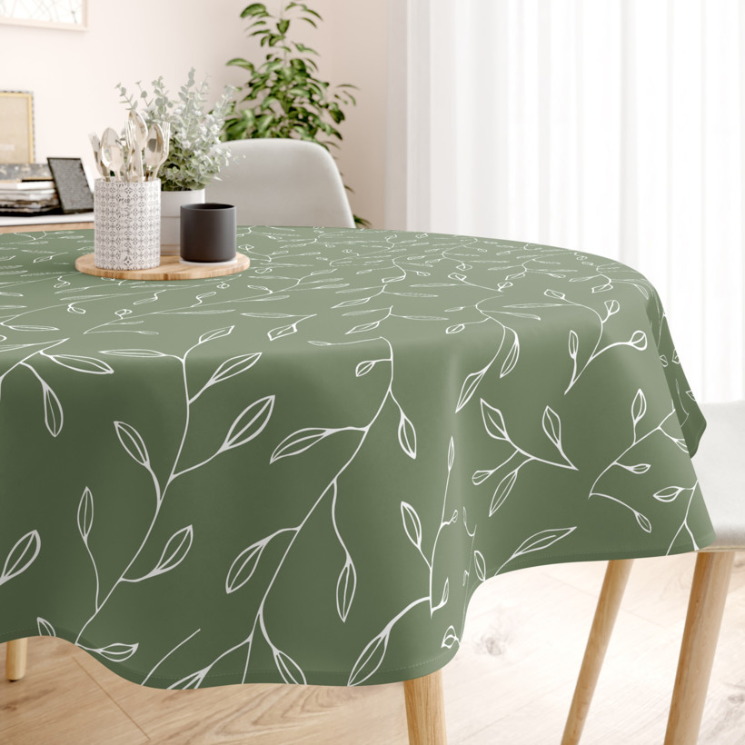 Runde Tischdecke 100% Baumwolle - Teeblätter