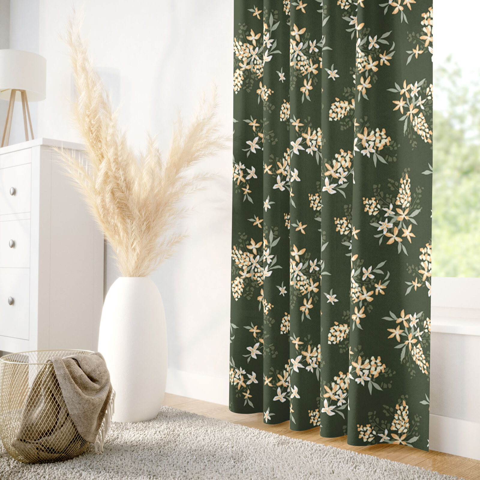 Vorhang aus Baumwolle - apricotfarbene Blumen
