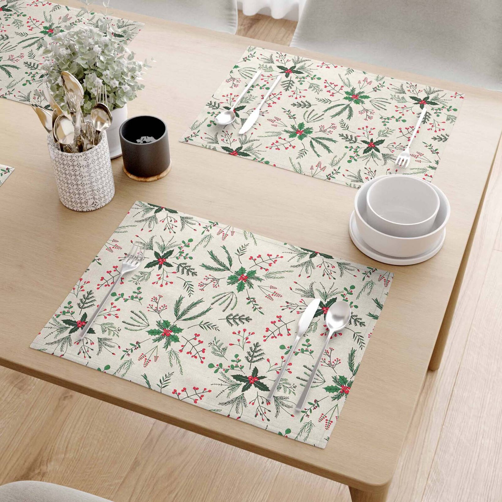Weihnachtliches Tischset Valencia - Zweige auf Naturfarbe - Set 2 Stücke