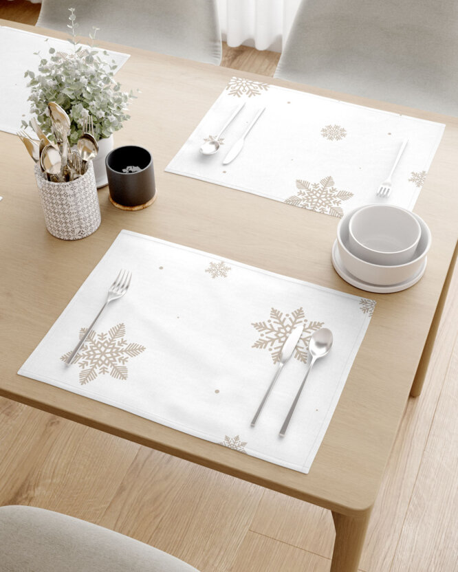 Weihnachtliches Tischset 100% Baumwolle - Schneeflocken auf Weiß - 2 Stück