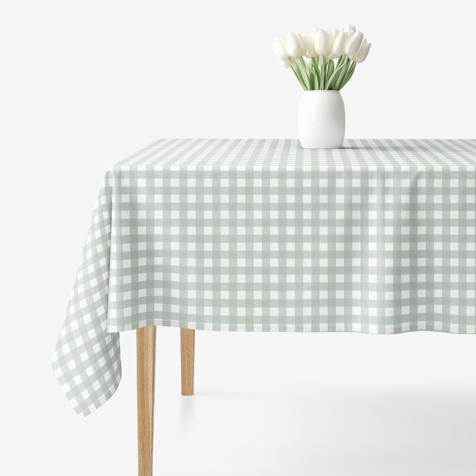 Eckige Tischdecke 100% Baumwolle - Salbeigrüne Würfel