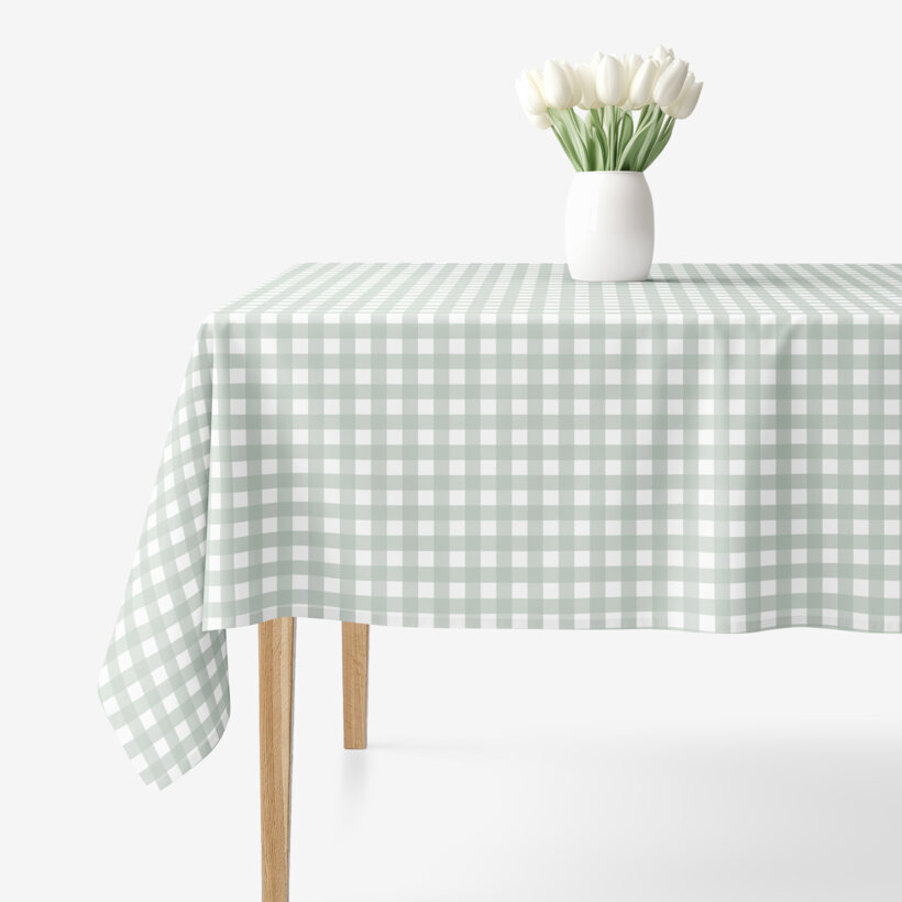 Eckige Tischdecke 100% Baumwolle - Salbeigrüne Würfel