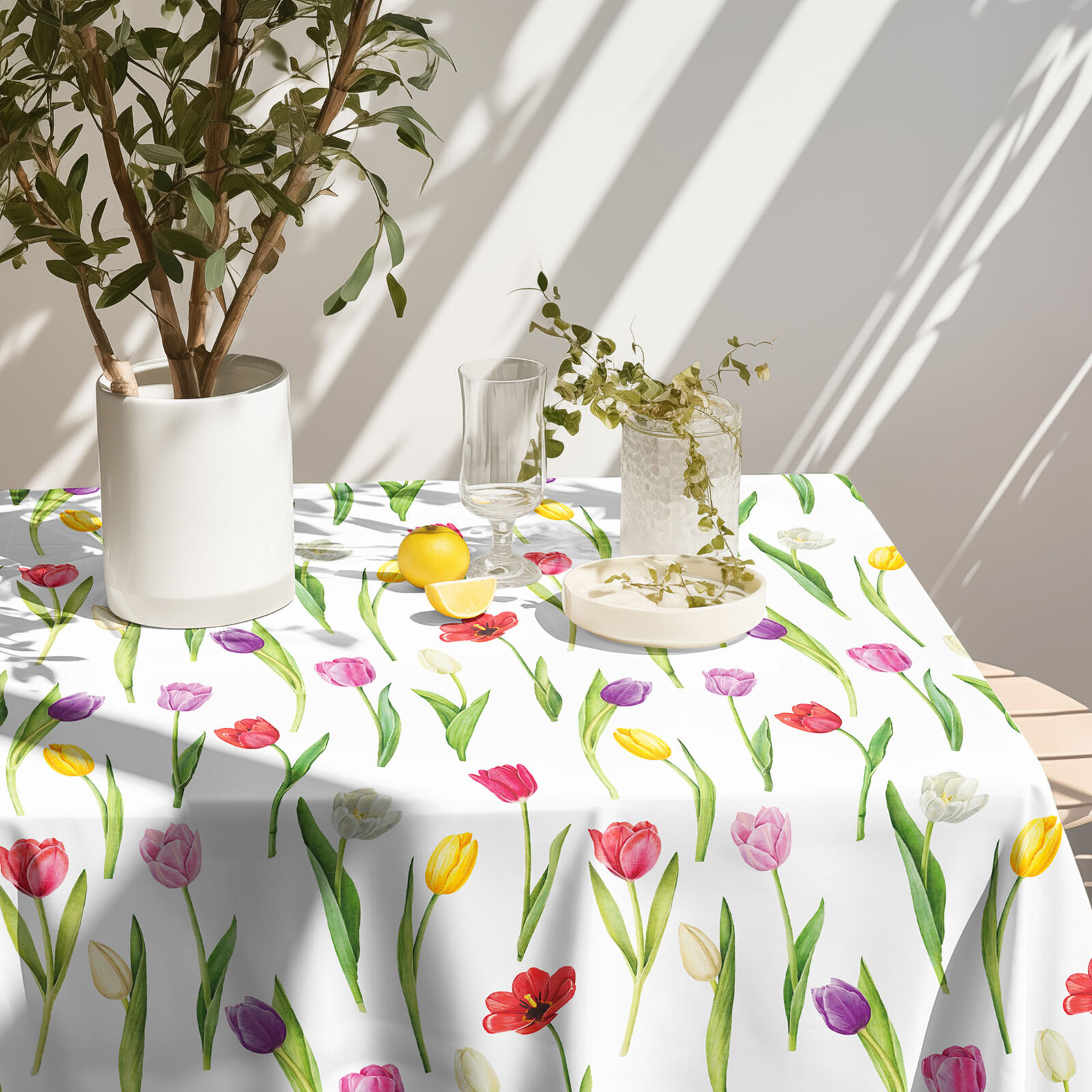 Eckige Teflon-Tischdecke - Bunte Tulpen