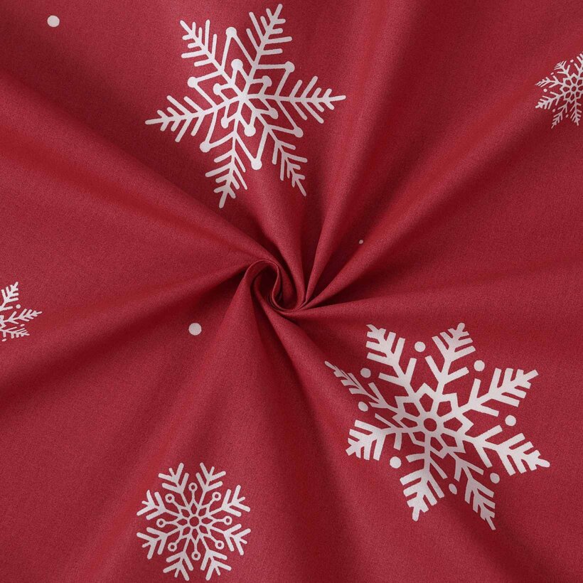 Weihnachtlicher Baumwollstoff - Schneeflocken auf Rot