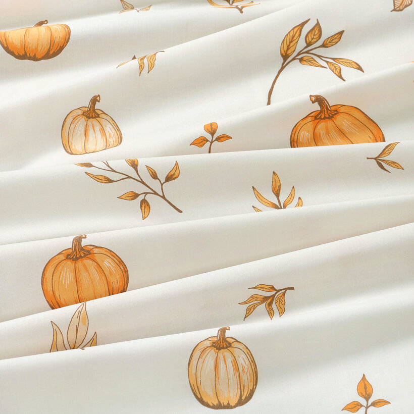 Baumwollstoff - Herbstkürbisse und Blätter