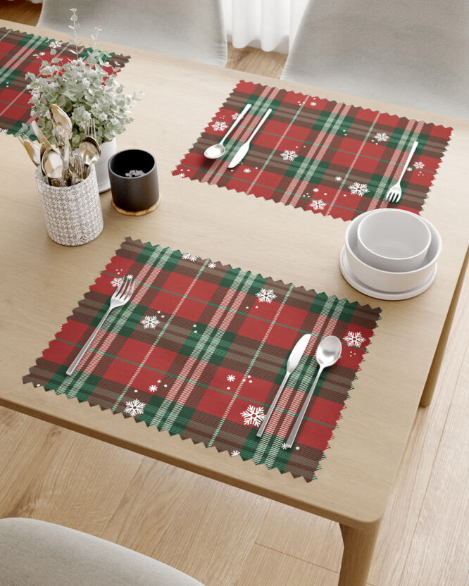 Weihnachtliches Teflon-Tischset - Rotkariert mit Schneeflocken - 2 Stück