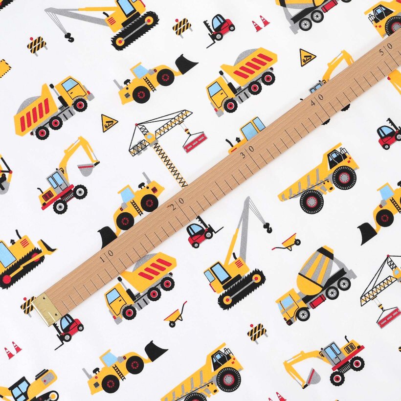 Baumwollstoff - Lastwagen und Bagger