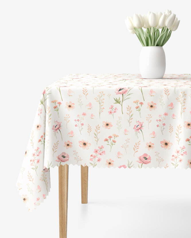 Eckige Teflon-Tischdecke - Rosa Blümchen
