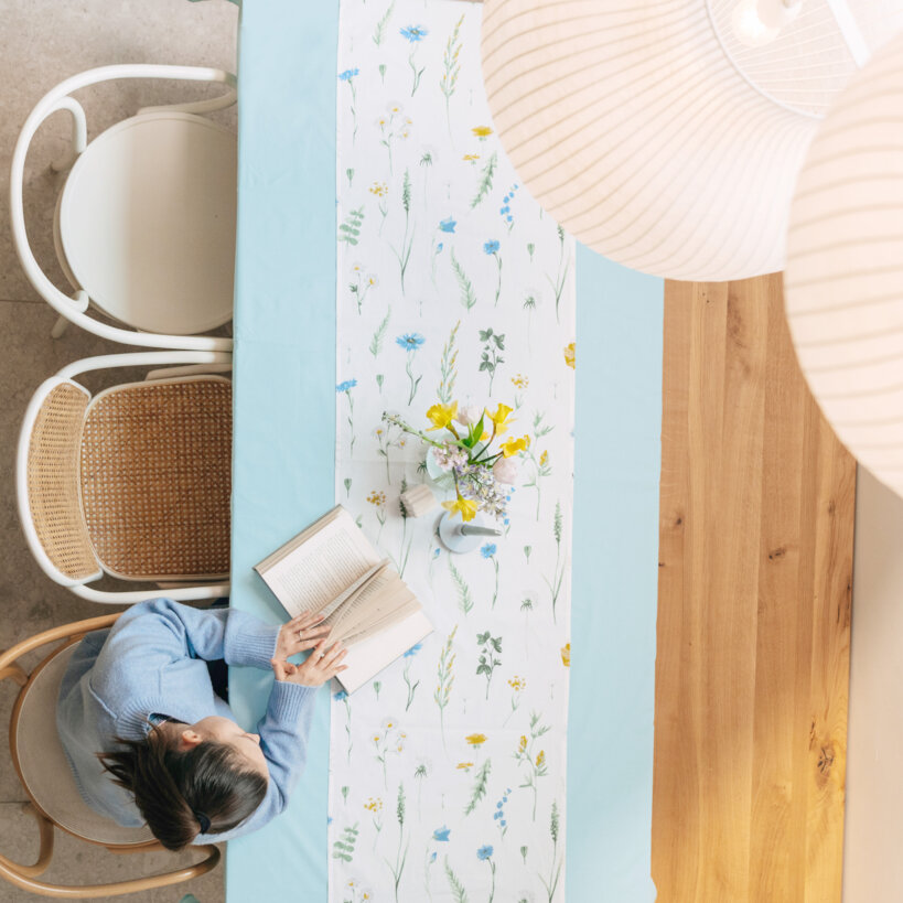 Eckige Tischdecke 100% Baumwolle - himmelblau