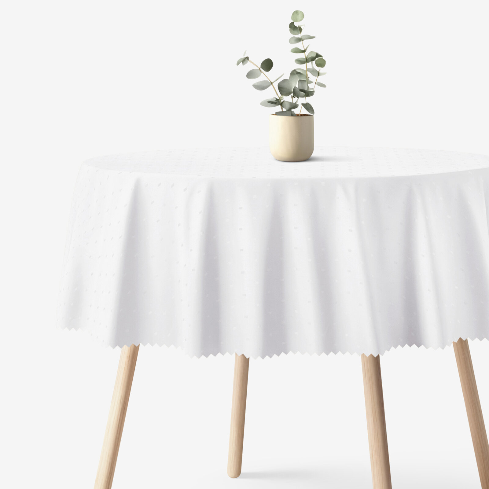 Runde festliche Teflon-Tischdecke - weiß mit glänzenden Rechtecken