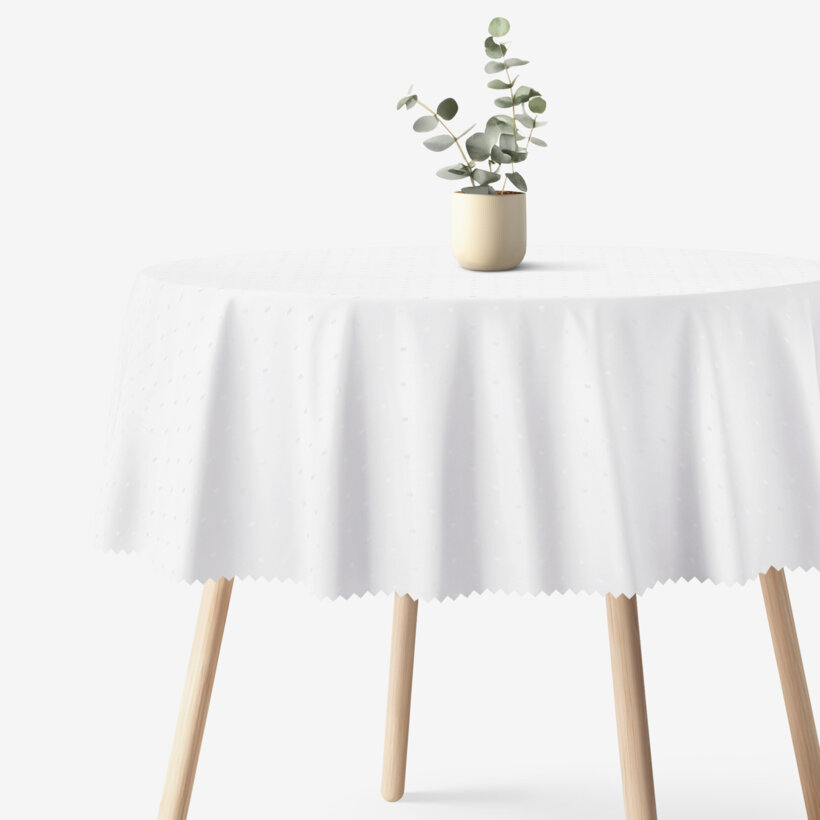 Runde festliche Teflon-Tischdecke - weiß mit glänzenden Rechtecken