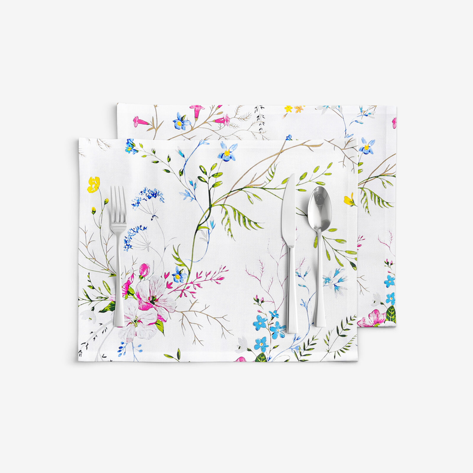 Tischset 100% Baumwolle - Gemalte Wiesenblumen - 2 Stück