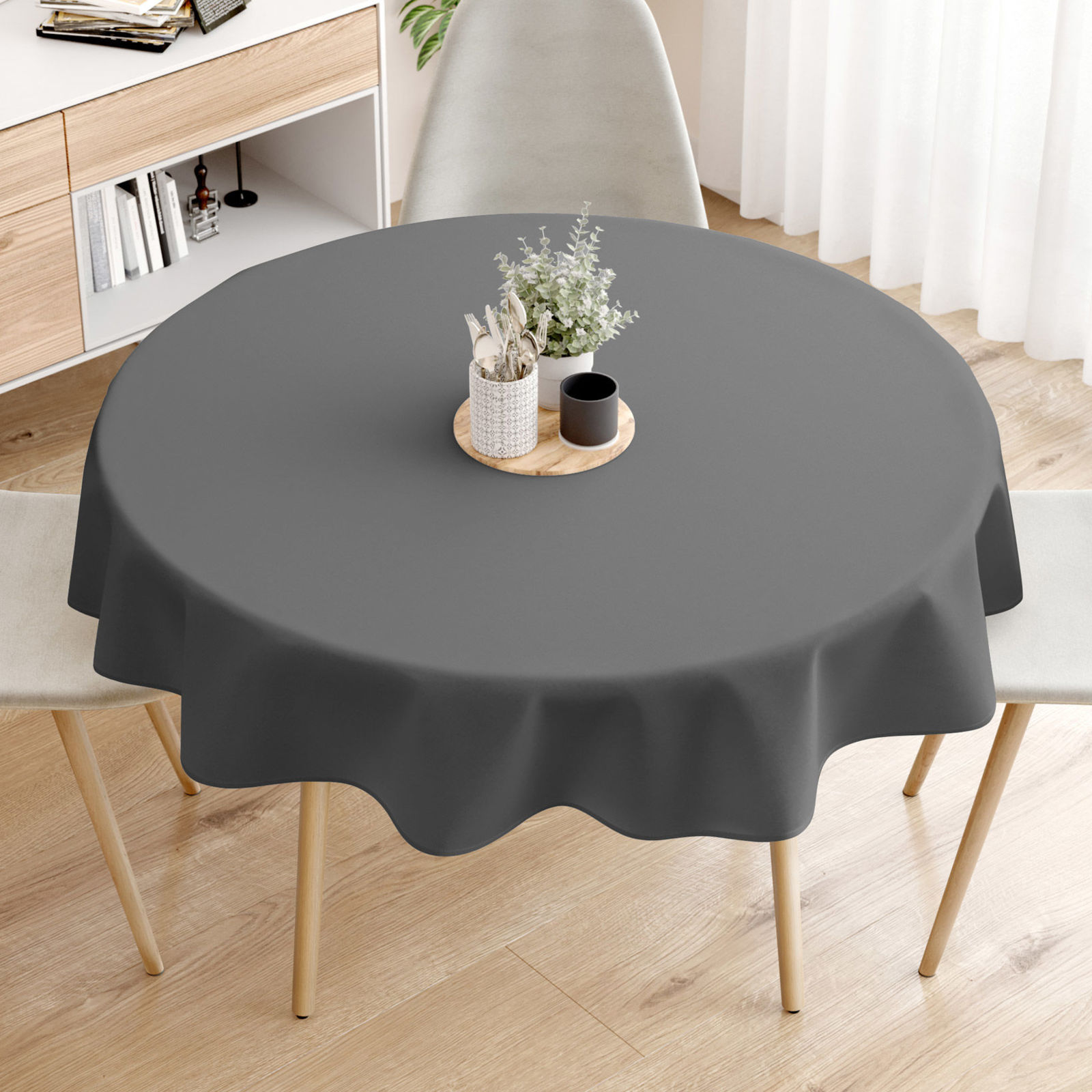 Runde Tischdecke 100% Baumwolle - dunkelgrau