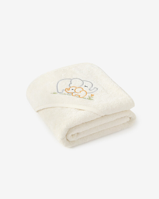 Frottee Babybadetuch mit Kapuze - Elefanten auf Creme