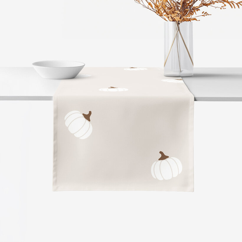 Tischläufer aus 100% Baumwolle - Kürbisse auf Creme