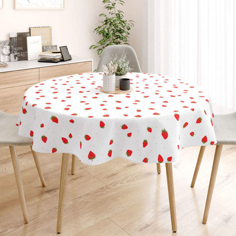 Runde Tischdecke 100% Baumwolle - frische Erdbeeren