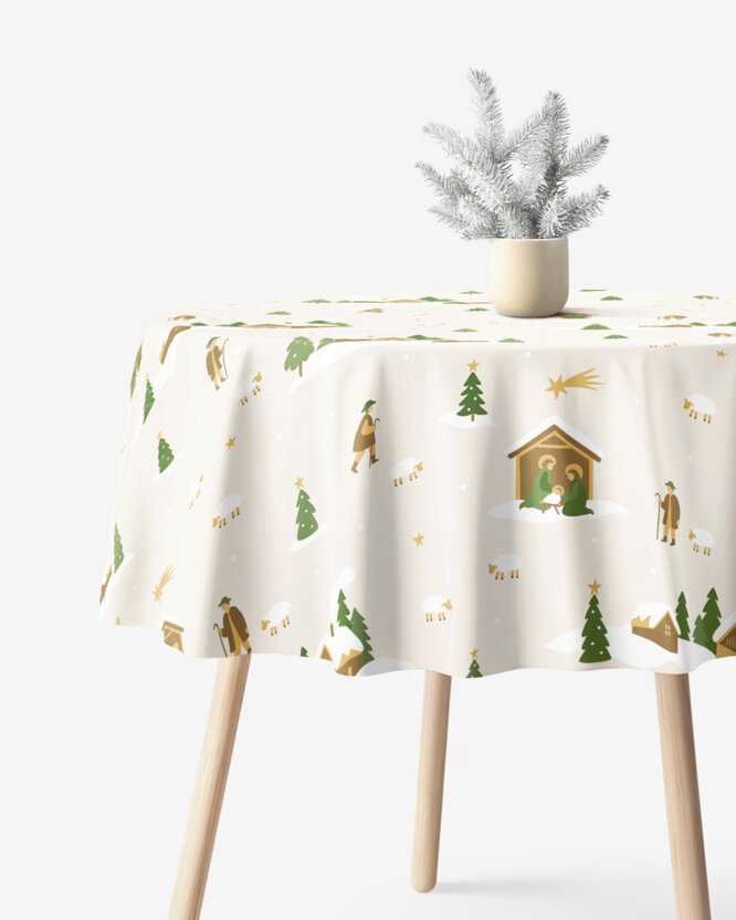 Runde Weihnachts-Tischdecke 100% Baumwolle - Weihnachtslieder