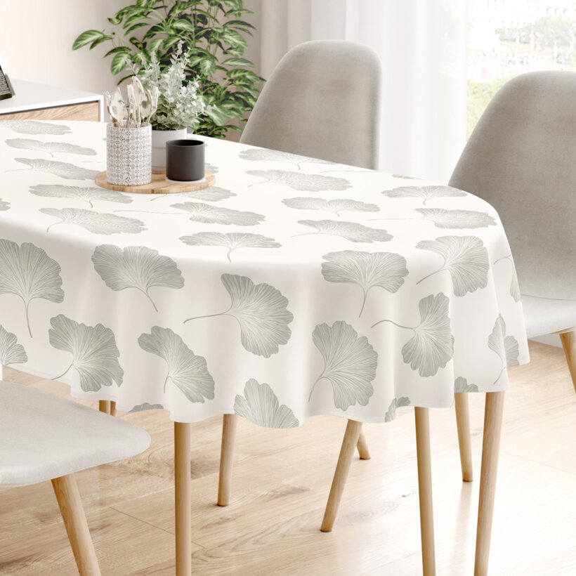 Ovale Tischdecke aus 100% Baumwolle - Ginkgoblätter