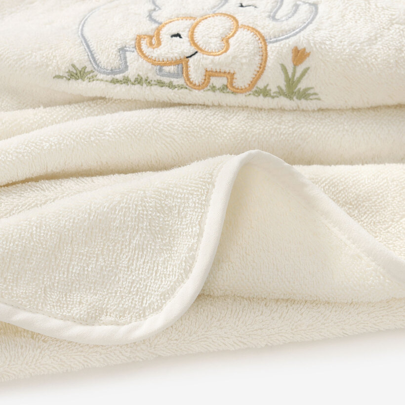 Frottee Babybadetuch mit Kapuze - Elefanten auf Creme